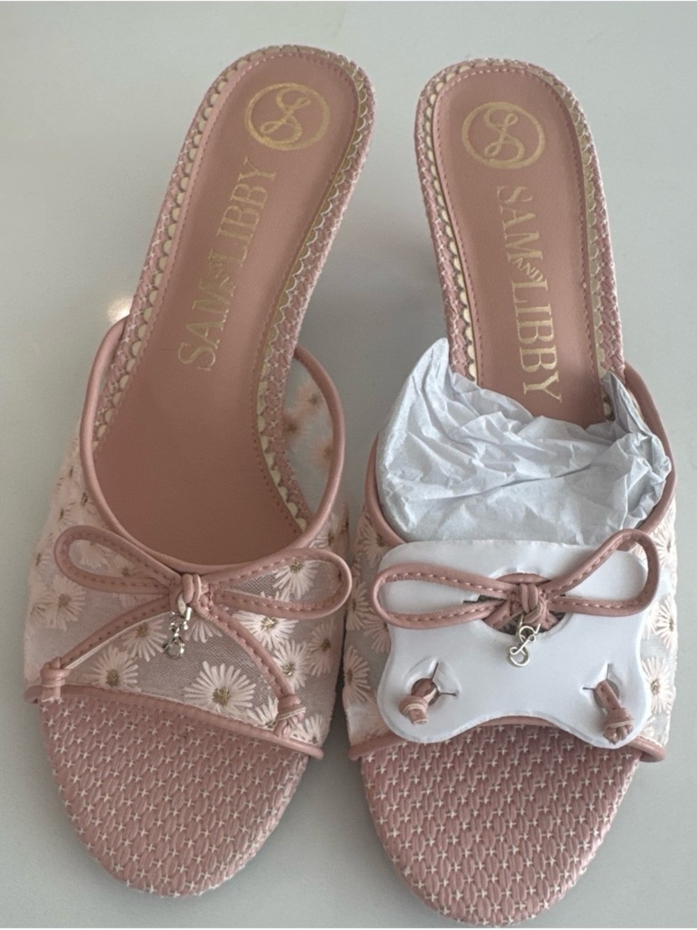SAM & LIBBY Pink Floral Bow Slide Sandals